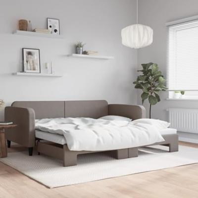 Slaapbank met onderschuifbed 100x200 cm stof taupe
