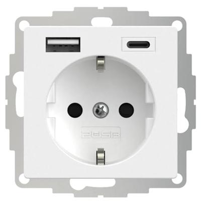 2USB 2U-449528 Geaard stopcontact Met USB-laaduitgang, Aanraakbeveiliging, VDE IP20 Sneewwit (zijdemat)