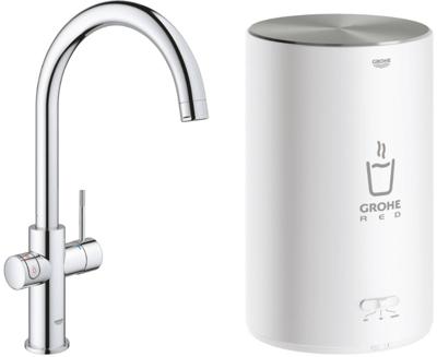 Grohe Red 3-in-1 kokend water kraan met C-uitloop en combi boiler chroom