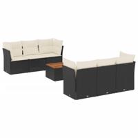 7-delige Loungeset met kussens poly rattan zwart - thumbnail