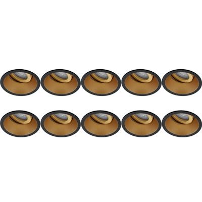 Spot Armatuur 10 Pack - Pragmi Zano Pro - GU10 Inbouwspot - Rond - Zwart/Goud - Aluminium - Kantelbaar - Ø93mm