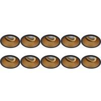 Spot Armatuur 10 Pack - Pragmi Zano Pro - GU10 Inbouwspot - Rond - Zwart/Goud - Aluminium - Kantelbaar - Ø93mm - thumbnail
