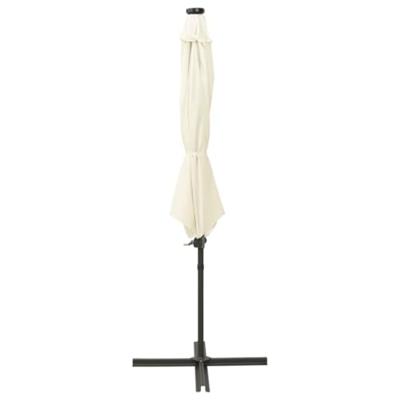 Zweefparasol met paal en LED-verlichting 300 cm zandkleurig