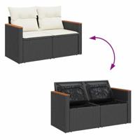 6-delige Loungeset met kussens poly rattan acacia zwart - thumbnail