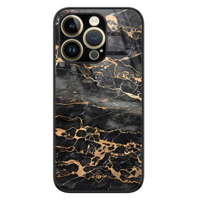 iPhone 14 Pro glazen hardcase - Marmer grijs brons iPhone 14 Pro glazen hardcase - Marmer grijs brons