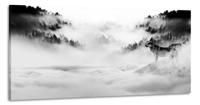 Schilderij -Wolven in de mist, zwart/wit, 120x60cm. premium print - thumbnail