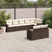 8-delige Loungeset met kussens poly rattan bruin - thumbnail