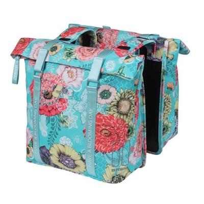 Basil bloom field dubbele fietstas - waterdicht, gerecycled pet - 28-35l - sky blue