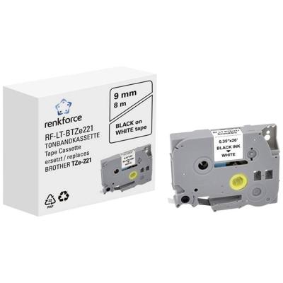 Labeltape Renkforce RF-LT-BTZe221 Compatibel vervangt Brother TZe-221 9 mm Tapekleur: Wit Tekstkleur: Zwart 8 m