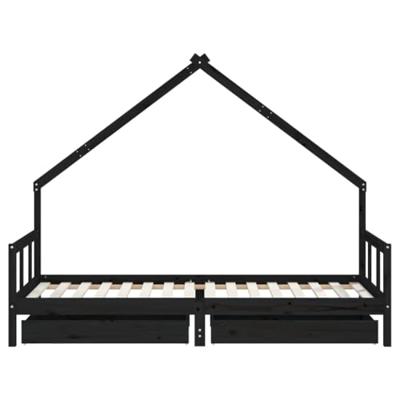 Kinderbedframe met lades 90x200 cm massief grenenhout zwart
