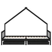 Kinderbedframe met lades 90x200 cm massief grenenhout zwart - thumbnail