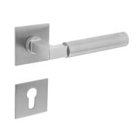 Deurkruk Baustil vastdraaibaar geveerd op vierkante magneet rozet met profielcilinderplaatjes RVS - thumbnail