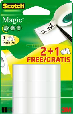 Scotch Magic plakband Ft 19 mm x 15 m 2 + 1 gratis