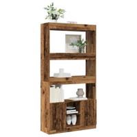 Hoge kast 92x33x180 cm bewerkt hout oud houtkleurig - thumbnail