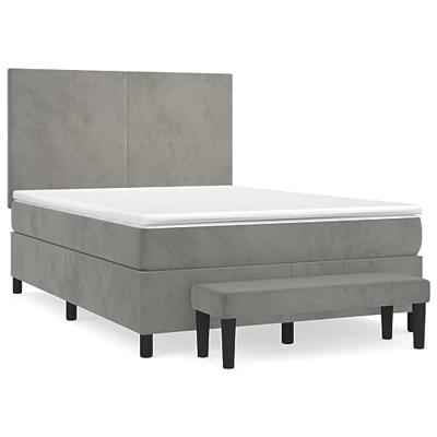 Boxspring met matras fluweel lichtgrijs 140x190 cm