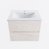 MONDIAZ VICA 60cm badmeubel onderkast Underlayment 2 lades. Wastafel DENIA midden 1 kraangat, kleur Glanzend Wit. - thumbnail