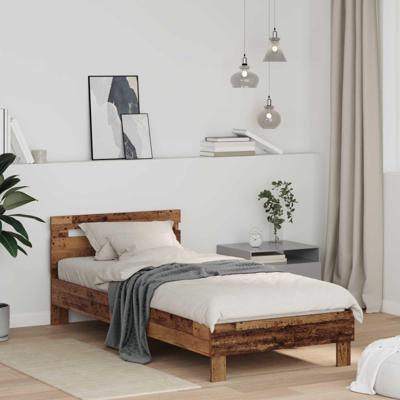 Bedframe met hoofdeinde Oudhout 75 x 190 cm Bewerkt hout