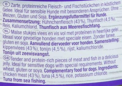 GimDog Pure Delight kip en tonijn - Eiwitrijke hondensnack, met mals vlees in heerlijke gelei - 12 blikken (12 x 85 g)