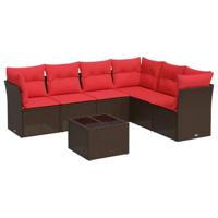 7-delige Loungeset met kussens poly rattan bruin - thumbnail