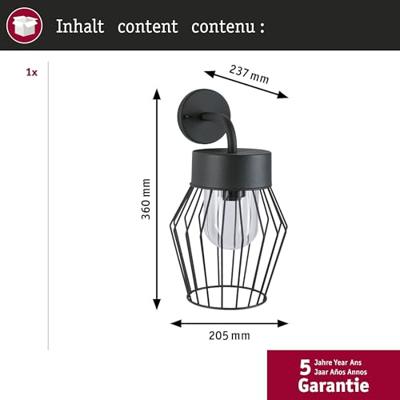 Paulmann Lanka 94736 Buitenlamp (wand) Antraciet