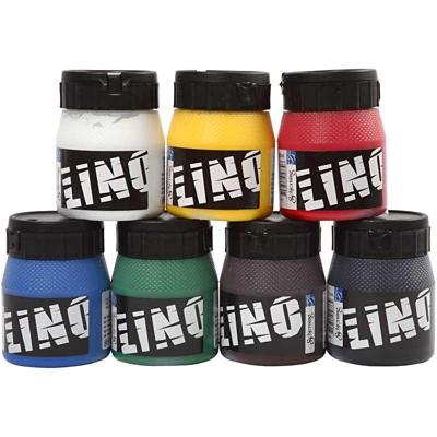 Creativ Company Linoleum verf, diverse kleuren, 7x250 ml/ 1 doos Creativ Company Linoleum verf, diverse kleuren, 7x250 ml/ 1 doos