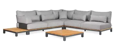 Loungeset Evora 6-pers MRG New natural teak Soft Grey Mixed wave