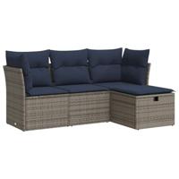 4-delige Loungeset met kussens poly rattan grijs - thumbnail