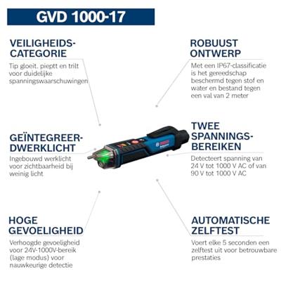 Bosch Professional GVD 1000-17 Contactloze spanningstester - 0601077000 - thumbnail
