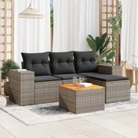 5-delige Loungeset met kussens poly rattan grijs - thumbnail