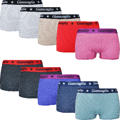 Gianvaglia 10-pak dames short - Dots-2 - Multipack dames boxershorts - Goedkoop ondergoed - onderbroeken