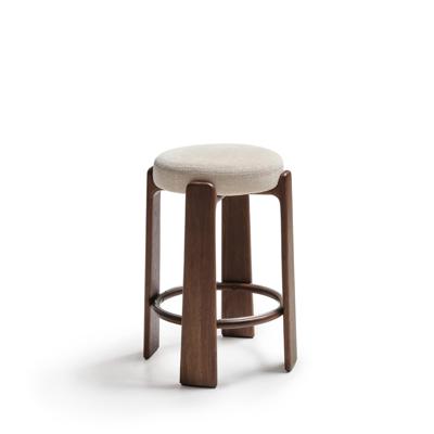 Kave Home Granite barkruk H75 zonder rugleuning chenille Beige/walnoot