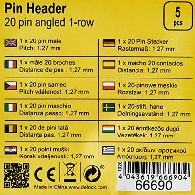 Delock Male header (standaard) Aantal rijen: 1 Aantal polen per rij: 20 66690 1 set(s) Bag Delock Male header (standaard) Aantal rijen: 1 Aantal polen per rij: 20 66690 1 set(s) Bag