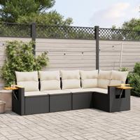 5-delige Loungeset met kussens poly rattan zwart - thumbnail