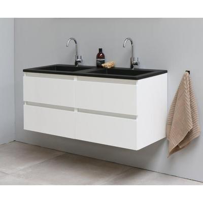 On-Line Onderkast - 120 cm - Voorgemonteerd - Ladestructuur - Acryl Wastafel - 2 Kraangaten - Hoogglans Wit