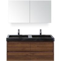 Dante Badmeubelset 120 cm - Walnoot - Wastafel Hardsteen Wit Lucca Dubbel met Spiegelkast - thumbnail