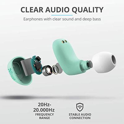 Trust Mobile Nika Compact Draadloze Bluetooth Oordopjes Wireless Earphones, 18 uur speeltijd in totaal, ingebouwde microfoon, TWS, Eén maat, Turquoise
