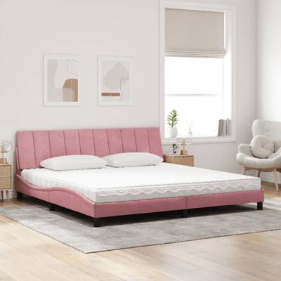 Bed met matras "Hanko" fluweel roze 200x200 cm