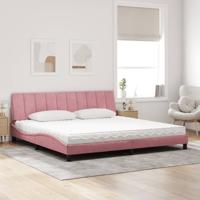 Bed met matras "Hanko" fluweel roze 200x200 cm - thumbnail