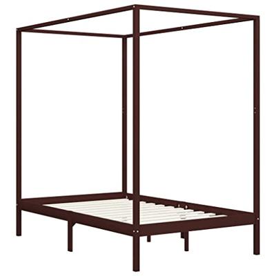 Hemelbedframe massief grenenhout donkerbruin 120x200 cm