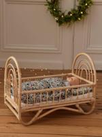 Rotan bed voor babypop beige - thumbnail