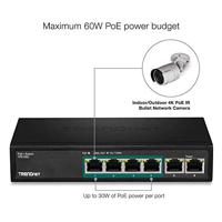 TRENDnet TPE-S50 6-Port Fast Ethernet PoE + -switch, 4 x Fast Ethernet PoE + poorten, 2 x Fast Ethernet-poorten, 60 W PoE Budget, Ethernet-netwerkschakelaar, metaal, zwart - thumbnail