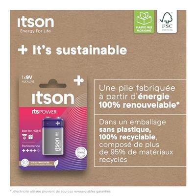 ITSON, 9V alkalinebatterijen, verpakking van 1 stuk, voor klokken, rookmelders, 6LR61IPO/1CP