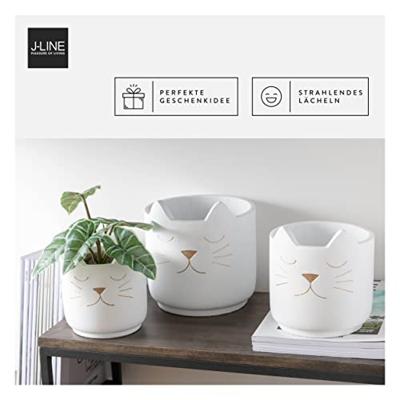 J-Line bloempot Kat voor binnen - cement - wit|goud - medium - Ø 16 cm