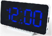 Slim-line Digitale Wekker - Dual Alarmklok - Groot Blauw Display - USB Poort (HCG021) - thumbnail