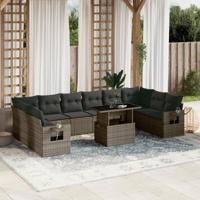11-delige Loungeset met kussens poly rattan grijs - thumbnail