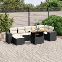5-delige Loungeset met kussens poly rattan acacia zwart - thumbnail