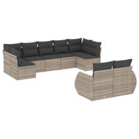9-delige Loungeset met kussens poly rattan lichtgrijs - thumbnail