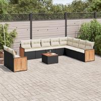 11-delige Loungeset met kussens poly rattan zwart - thumbnail