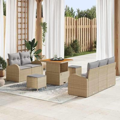Tuinbankenset met kussen 8 pcs Beige poly rattan