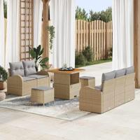 Tuinbankenset met kussen 8 pcs Beige poly rattan - thumbnail